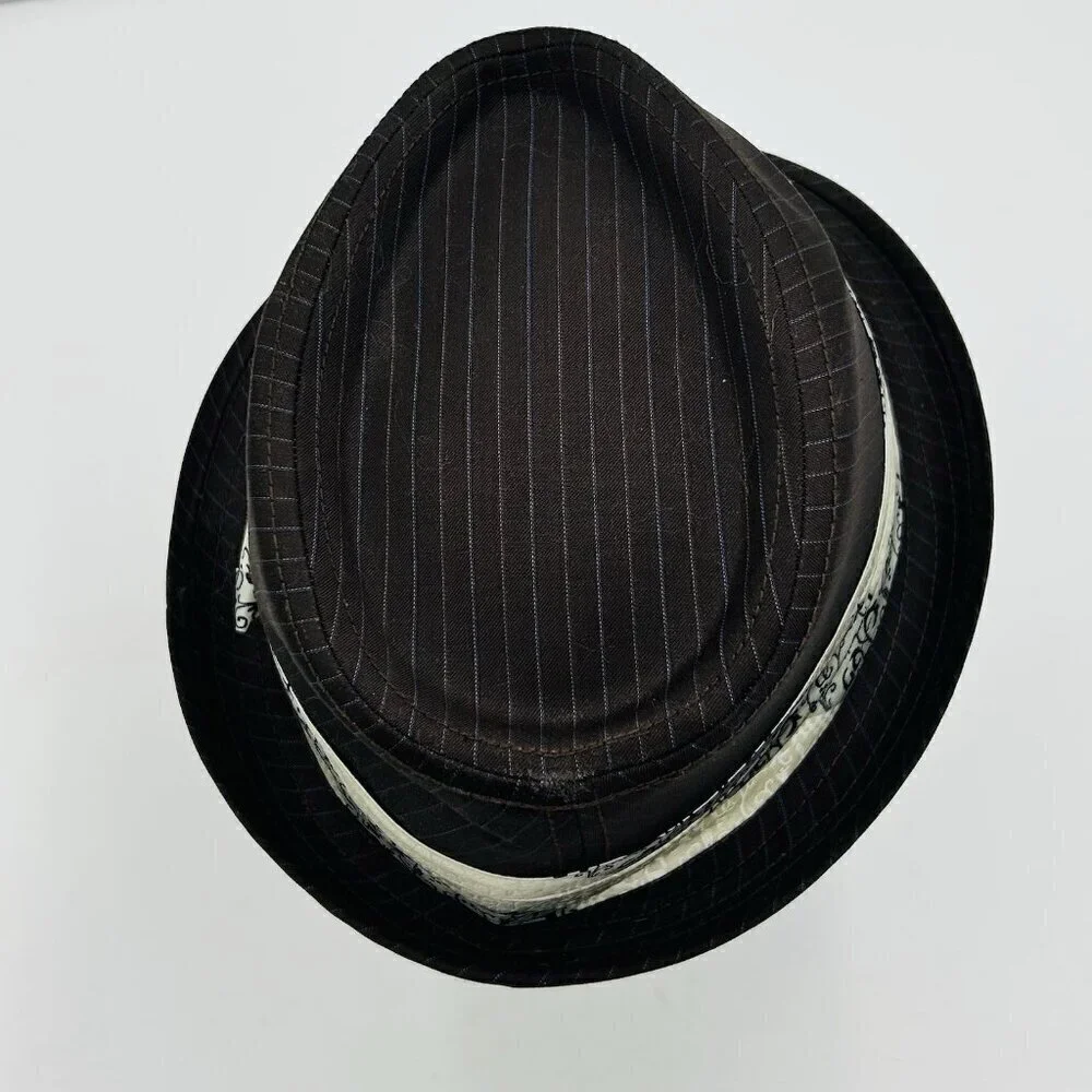 Goorin Bros Fedora Hat Cap Mens Sz M Brown Pinstripe w Satin Band Wool Blend